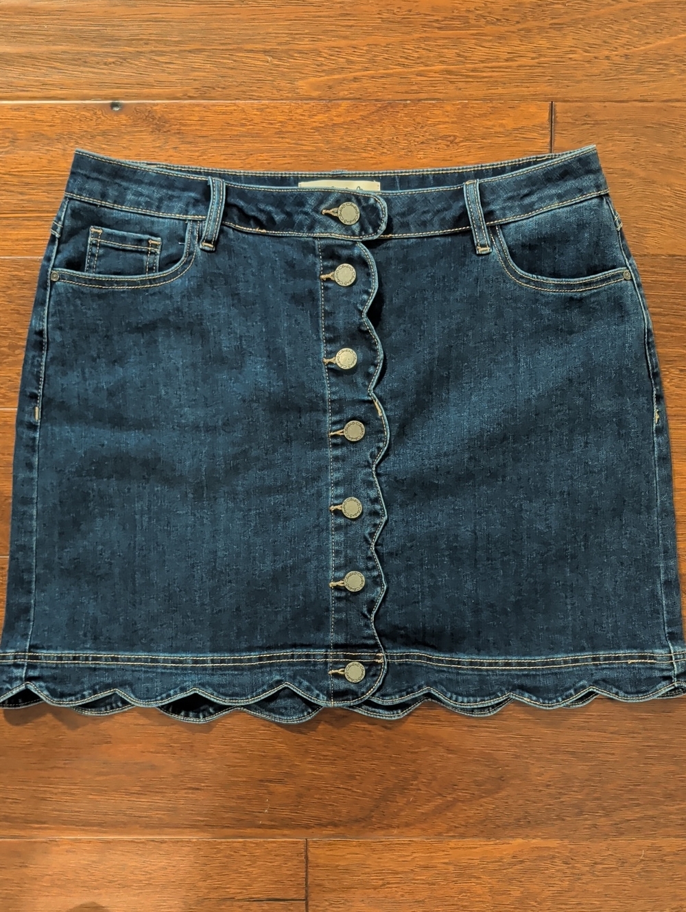 Dark Blue Denim Scallop-Trim Button Front Skort Size 12
